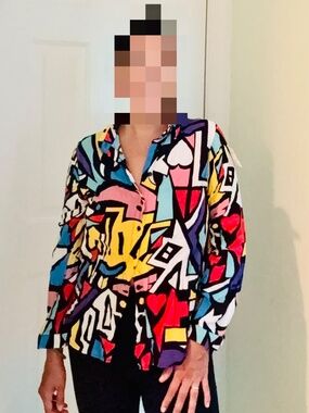 Vintage Big Dart Abstract Print Button Down Shirt Sz M
